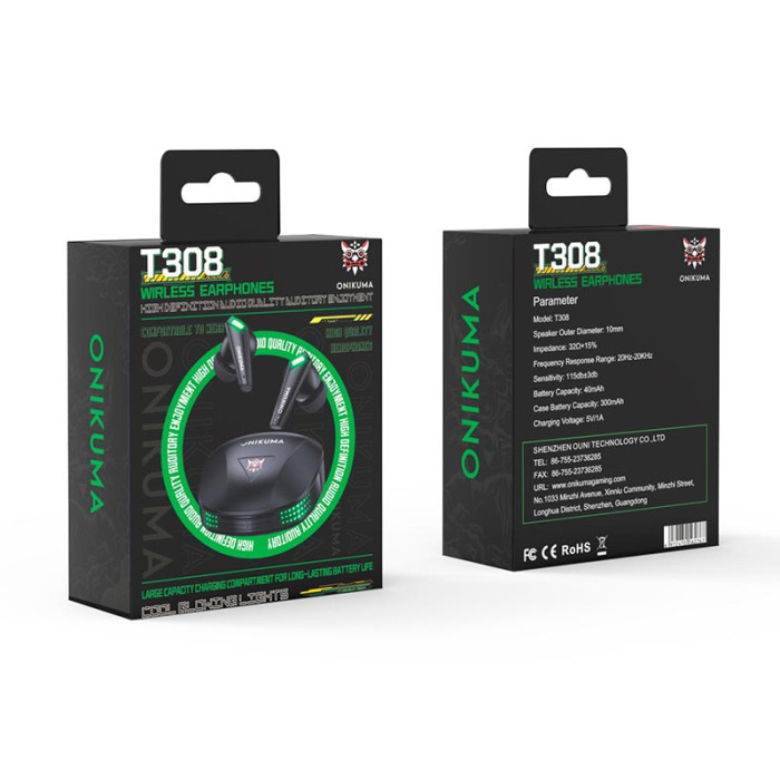 Вакуумні навушники TWS Onikuma T308 Black