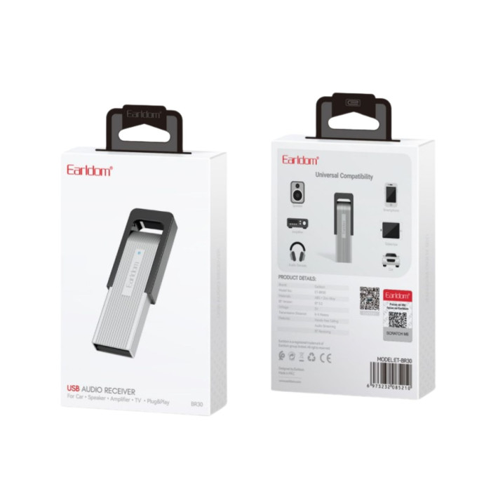 Аудіоадаптер Earldom ET-BR30 USB / BT5.2 Silver