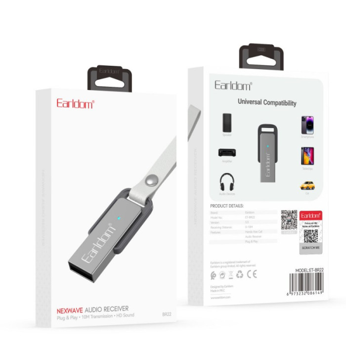 Аудіоадаптер Earldom ET-BR22 USB / BT5.3 Silver