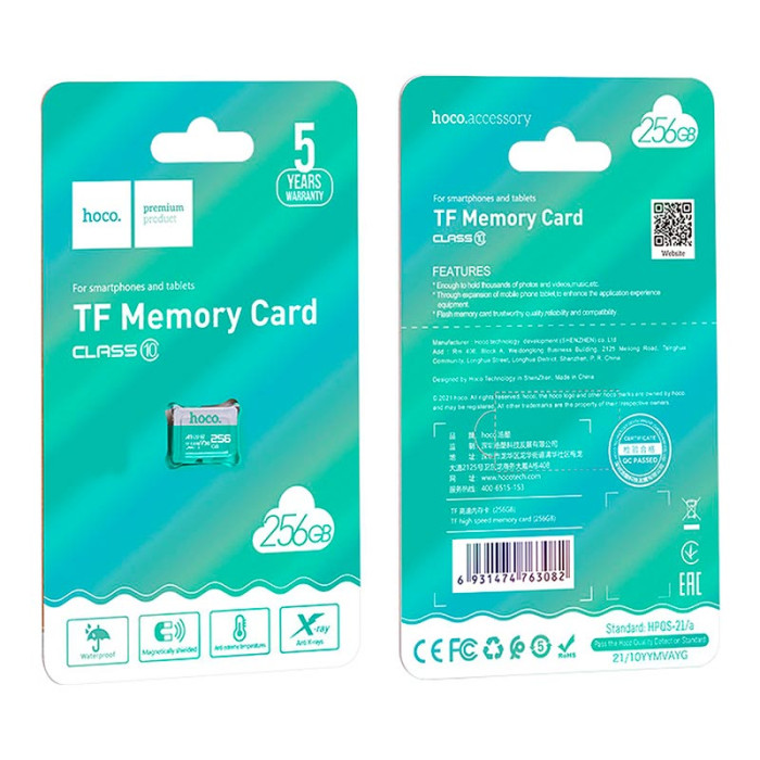 Карта памяти HOCO MicroSD на 256GB Class V30 Turquoise