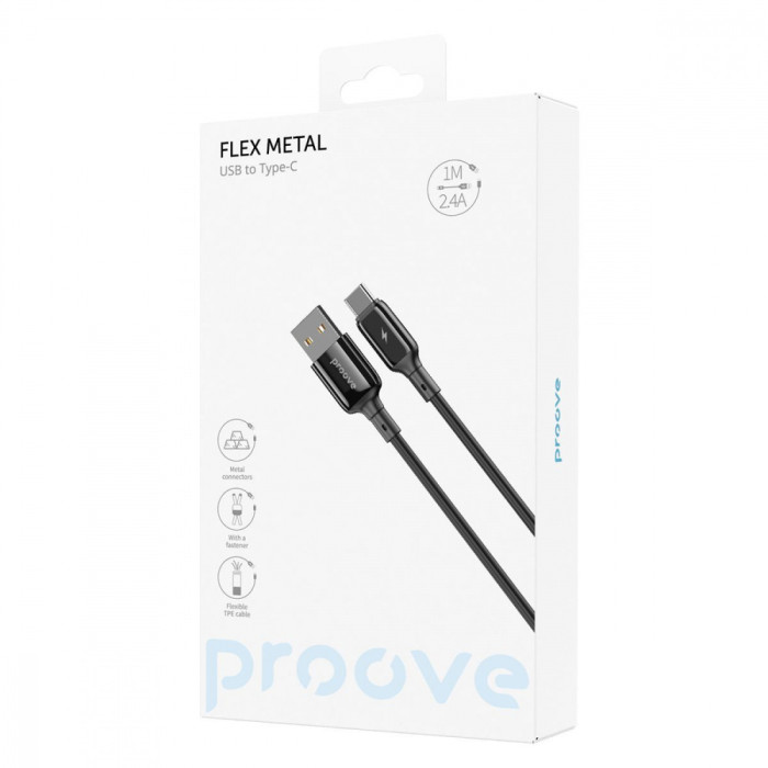 Кабель Proove Flex Metal USB to Type-C 2.4A 1m Black