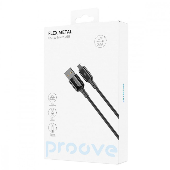 Кабель Proove Flex Metal USB to Micro USB 2.4A 1m Black
