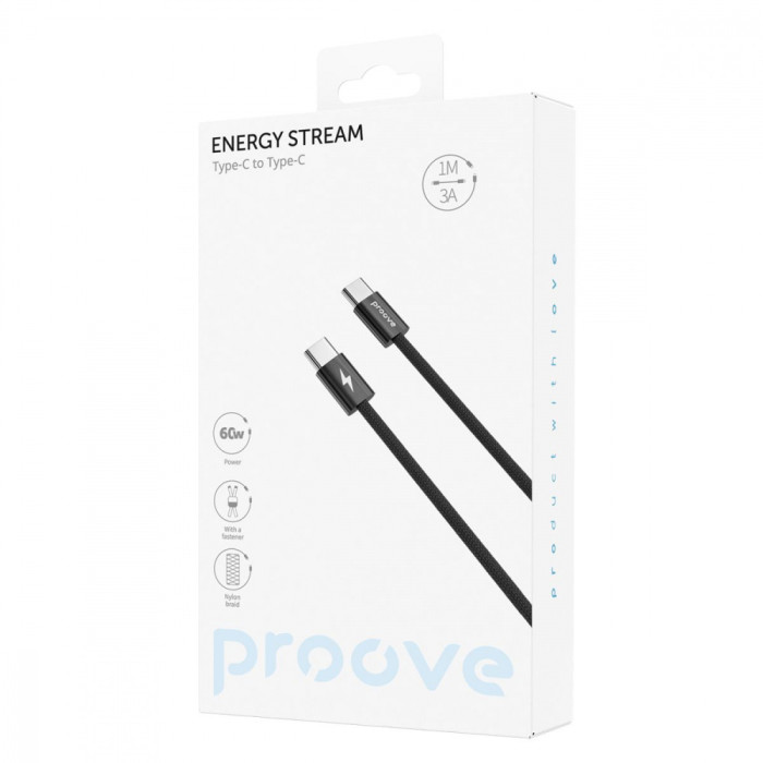 Кабель Proove Energy Stream Type-C to Type-C 60W 1m Black