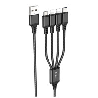 Кабель 4 в 1 Hoco X76 lightning х 2 + Type-C + Micro USB 1m Black
