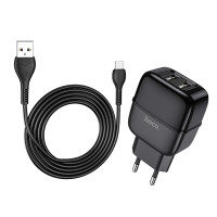 Кабель та блочок Hoco C77A USB to Type-C 1m Black