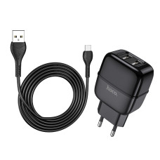 Кабель та блочок Hoco C77A USB to Type-C 1m Black
