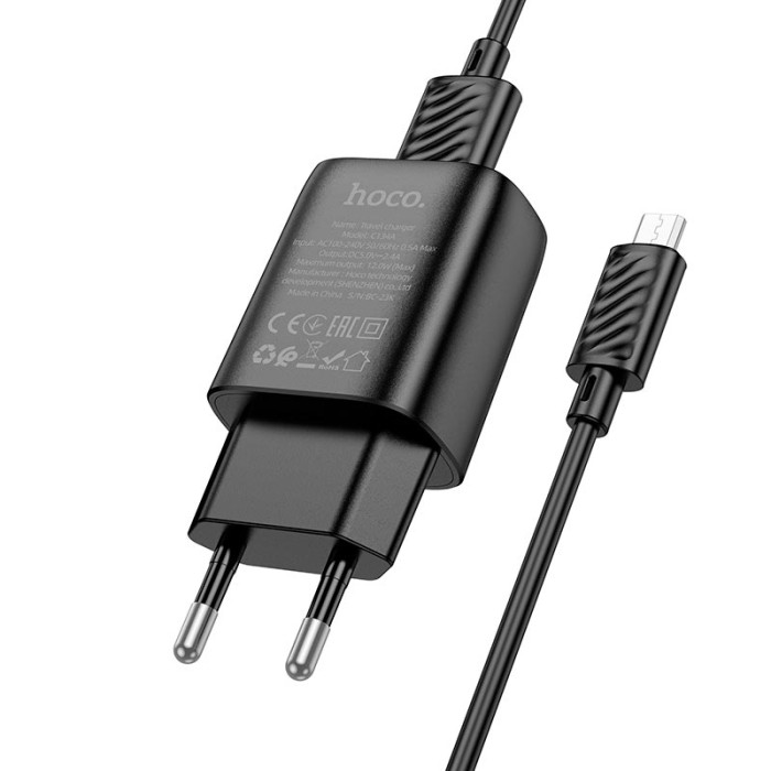 Кабель та блочок Hoco C134A USB to Micro USB 12W 1m Black