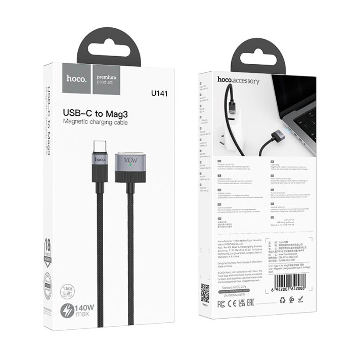 Кабель Hoco Type-C to Mag3 U141 140W 1.8m Black