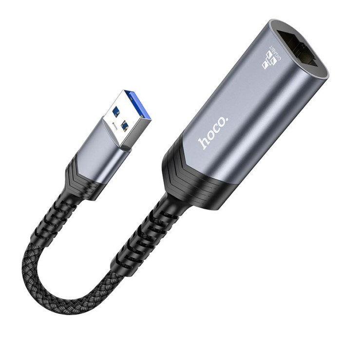 Перехідник Hoco UA26 USB to RJ45 1000 Мбіт Silver