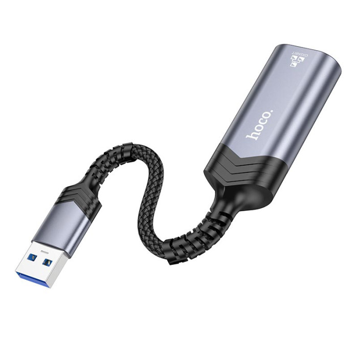 Перехідник Hoco UA26 USB to RJ45 1000 Мбіт Silver
