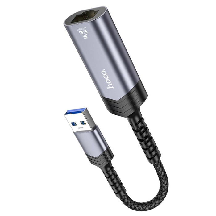 Перехідник Hoco UA26 USB to RJ45 1000 Мбіт Silver
