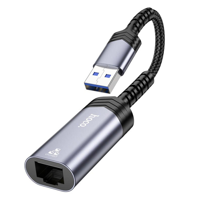 Перехідник Hoco UA26 USB to RJ45 1000 Мбіт Silver