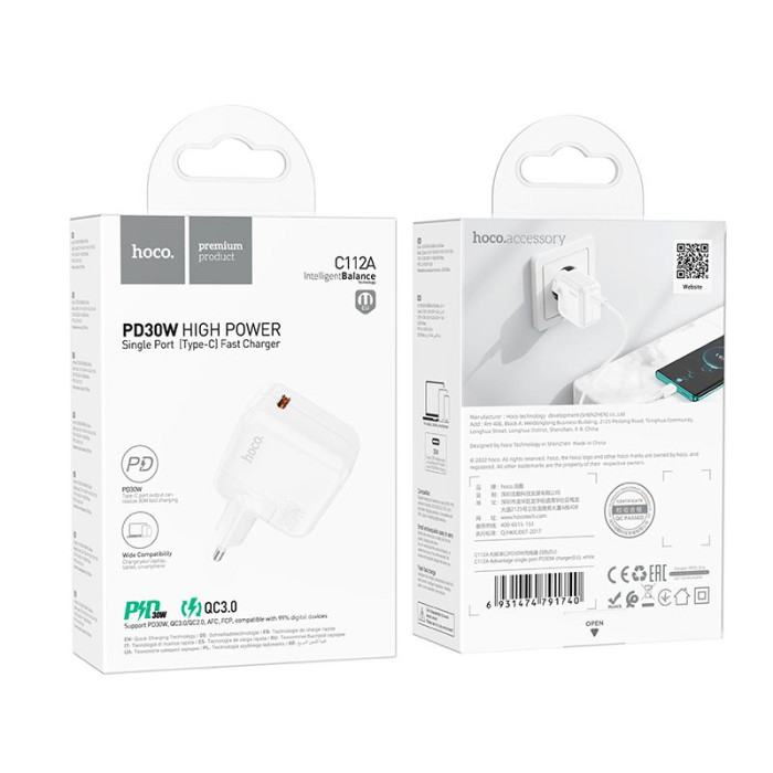 Сетевое зарядное устройство Hoco C112A 30W White
