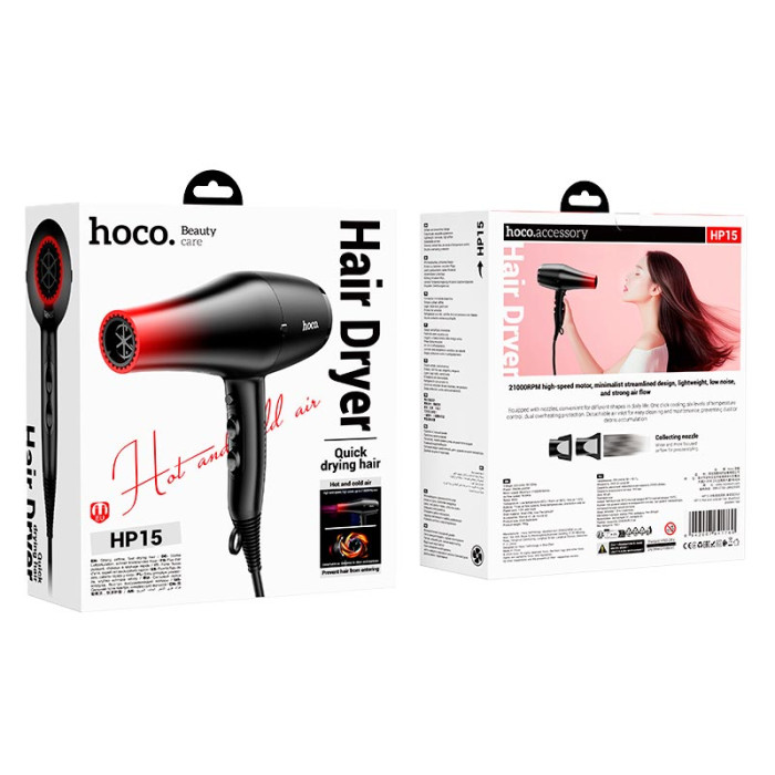 Фен для волосся HOCO HP15 2400W Black-red