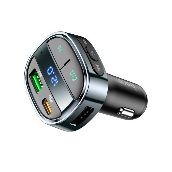 FM модулятор Hoco E70 BT5.0 2USB / Type-C / TF / PD / QC / 30W / 3A, Black