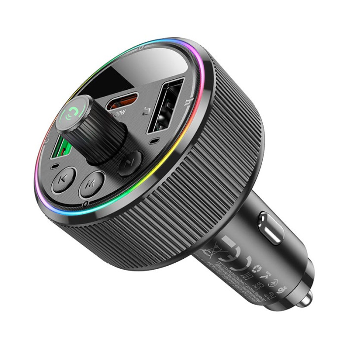 FM модулятор Hoco E82 BT5.3 2USB / Type-C / PD / QC / 30W / 3A, Black