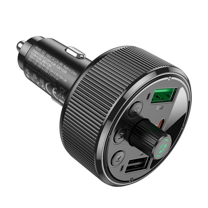 FM модулятор Hoco E82 BT5.3 2USB / Type-C / PD / QC / 30W / 3A, Black