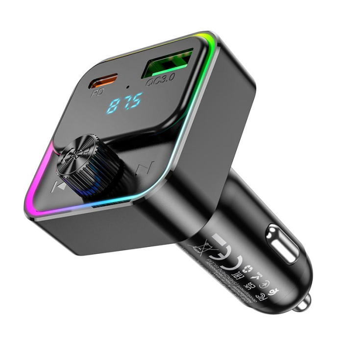 FM модулятор Hoco E81 BT5.0 USB / Type-C / PD / QC / 30W / 3A, Black