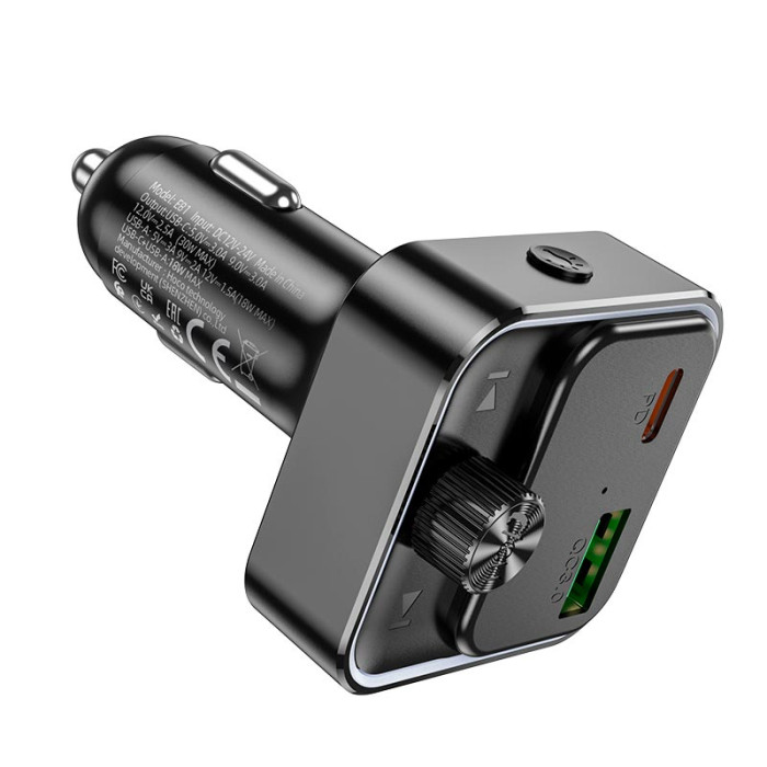 FM модулятор Hoco E81 BT5.0 USB / Type-C / PD / QC / 30W / 3A, Black