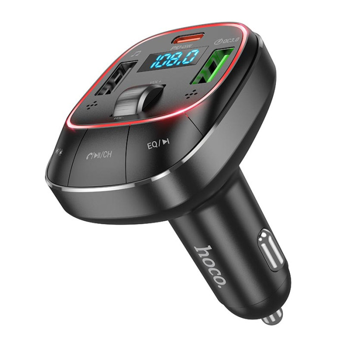 FM модулятор Hoco E76 BT5.0 2USB / Type-C / PD / QC / 48W / 3A, Black