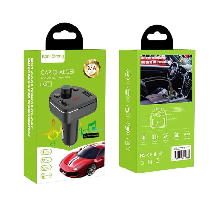 FM модулятор Koni Strong KS1 BT4.2 2USB / 3.1A, Black