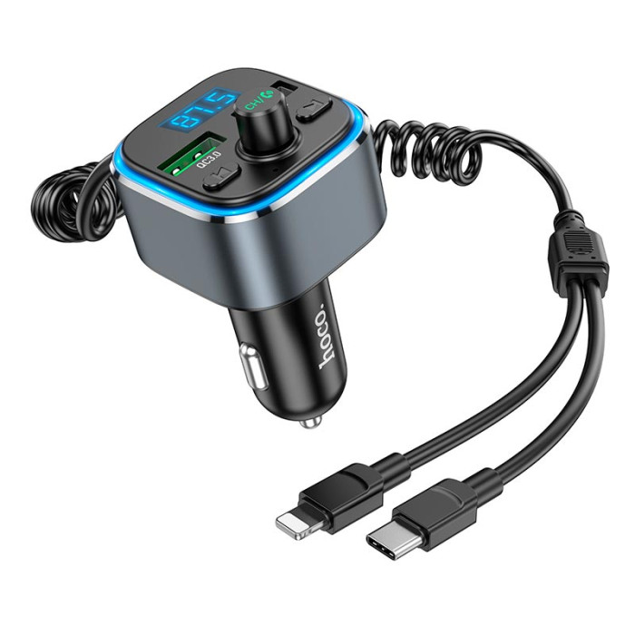 FM модулятор Hoco E74 BT5.0 2USB / Type-C / Lightning / PD / QC / 18W / 3A, Black