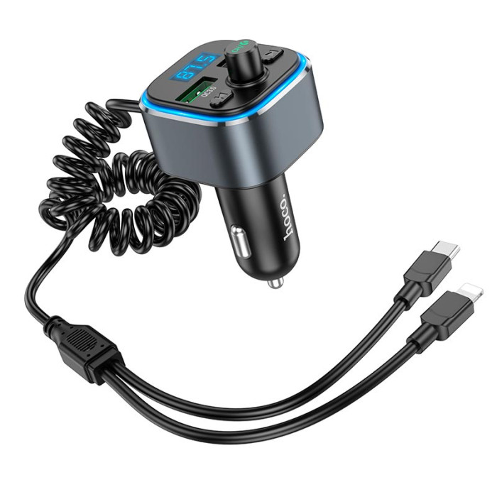 FM модулятор Hoco E74 BT5.0 2USB / Type-C / Lightning / PD / QC / 18W / 3A, Black