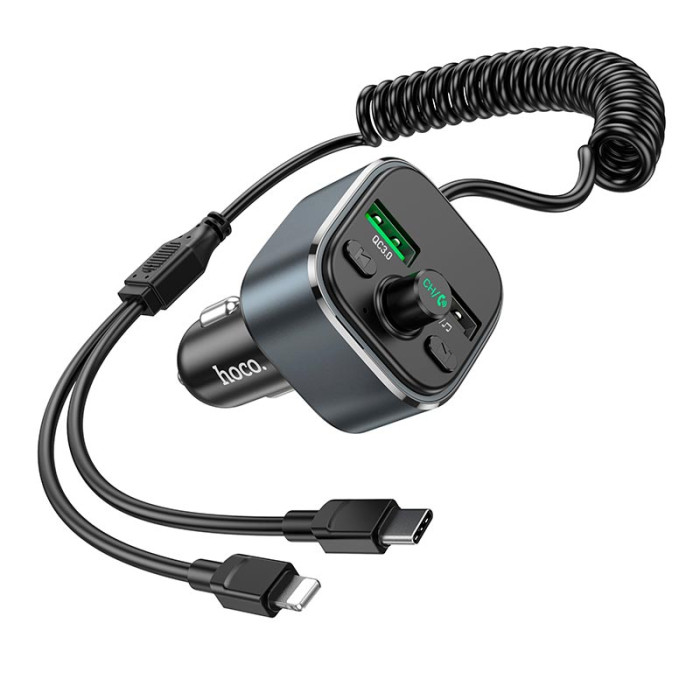 FM модулятор Hoco E74 BT5.0 2USB / Type-C / Lightning / PD / QC / 18W / 3A, Black