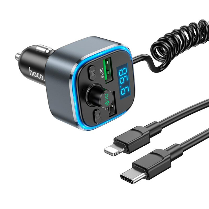 FM модулятор Hoco E74 BT5.0 2USB / Type-C / Lightning / PD / QC / 18W / 3A, Black