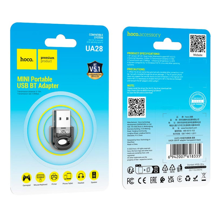 Адаптер Hoco UA28 BT 5.1 Black