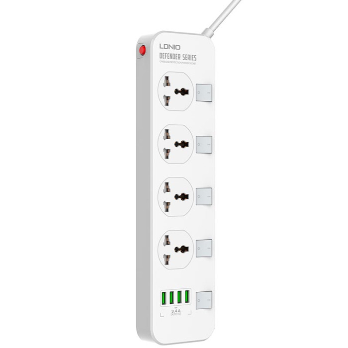 Сетевой фильтр Ldnio SC4408 4x220V / 4хUSB / 2500W 2 м, White