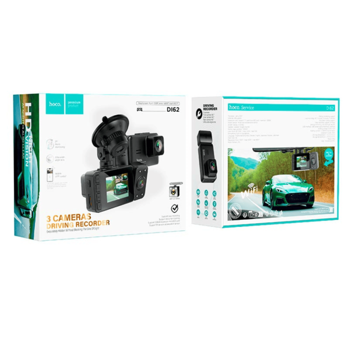 Відеореєстратор HOCO  DI62 2" IPS, 720p/480p, WiFi, 3 камери, Black