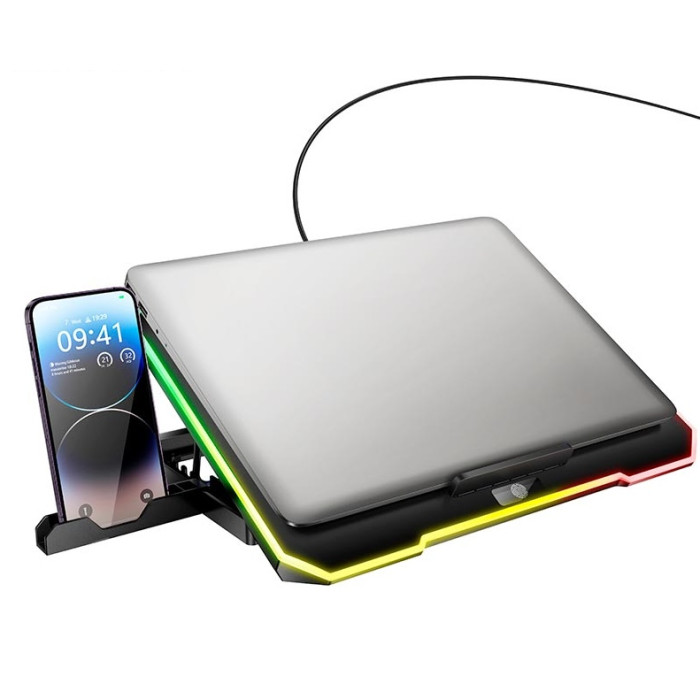 Подставка под ноутбук HOCO DH19 17'', RGB, Black