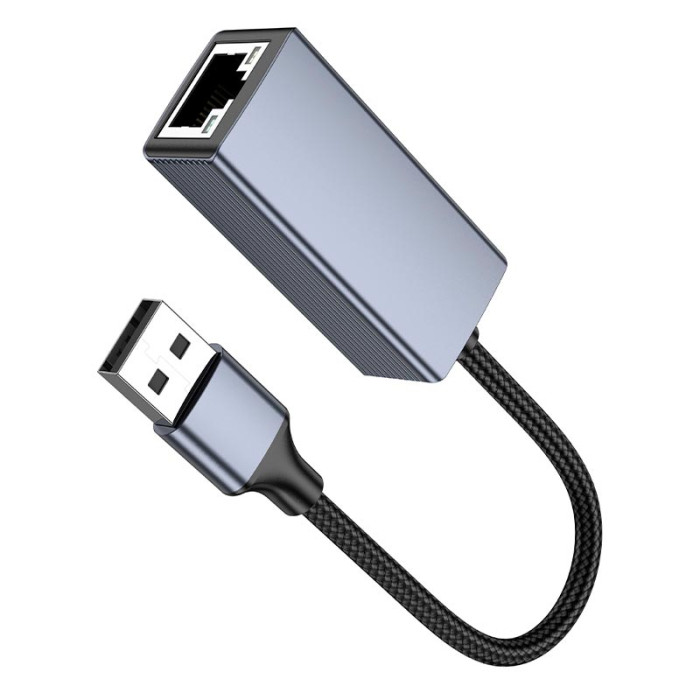 Перехідник HOCO UA37 USB to RJ45 1000 Мбіт Grey