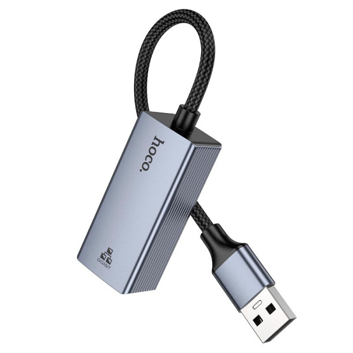 Перехідник HOCO UA37 USB to RJ45 1000 Мбіт Grey