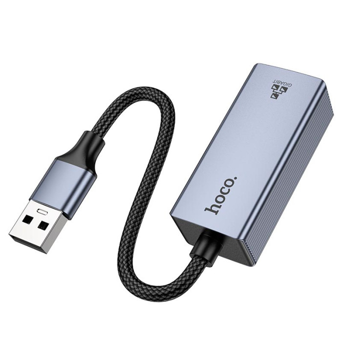 Перехідник HOCO UA37 USB to RJ45 1000 Мбіт Grey
