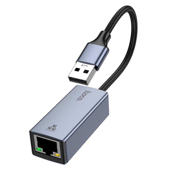 Перехідник HOCO UA37 USB to RJ45 1000 Мбіт Grey