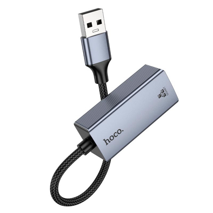 Перехідник HOCO UA37 USB to RJ45 1000 Мбіт Grey