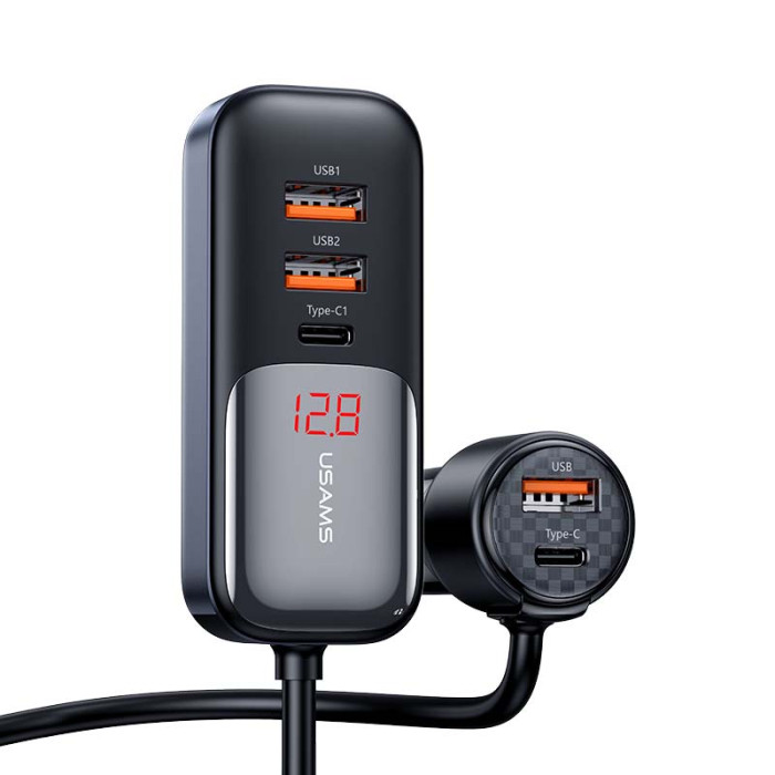 Адаптер автомобильный USAMS US-CC213 2 х Type-C / 3 x USB / 165W Black