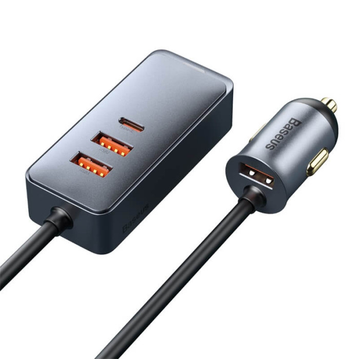 Адаптер автомобильный BASEUS Car charger Type-C / 2 x USB / 120W Grey