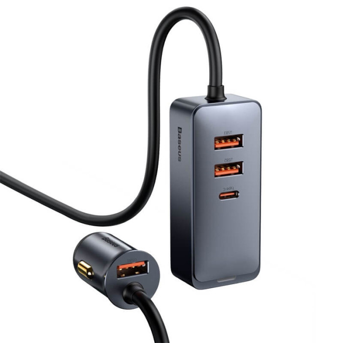 Адаптер автомобильный BASEUS Car charger Type-C / 2 x USB / 120W Grey