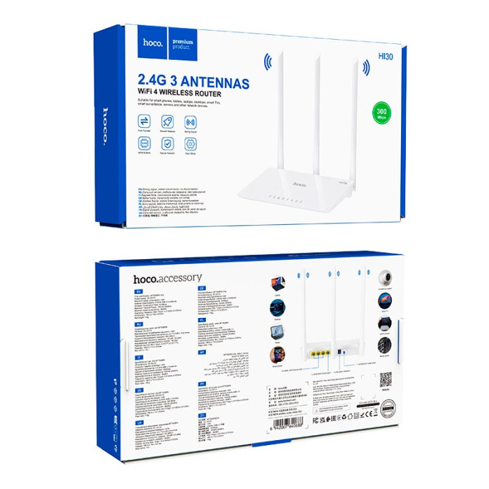 Маршрутизатор интернет WiFi 4 HOCO HI30 White