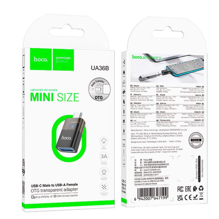 Перехідник HOCO UA36B Type-c to USB Black