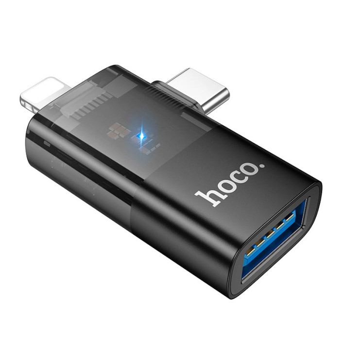 Перехідник 2 в 1 HOCO UA36E Type-c, Lightning to USB Black