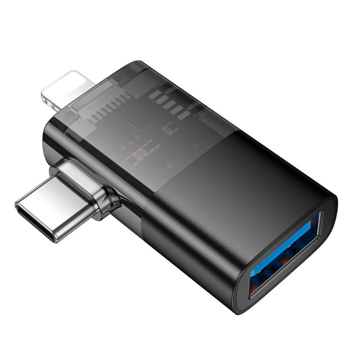 Перехідник 2 в 1 HOCO UA36E Type-c, Lightning to USB Black