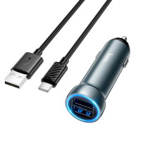 Адаптер автомобільний та кабель HOCO Z54 Type-C / 2 x USB / 15.5W Grey