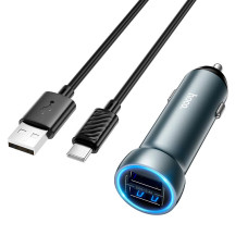 Адаптер автомобільний та кабель HOCO Z54 Type-C / 2 x USB / 15.5W Grey
