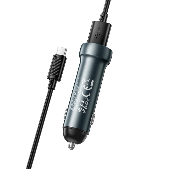 Адаптер автомобільний та кабель HOCO Z54 Type-C / 2 x USB / 15.5W Grey