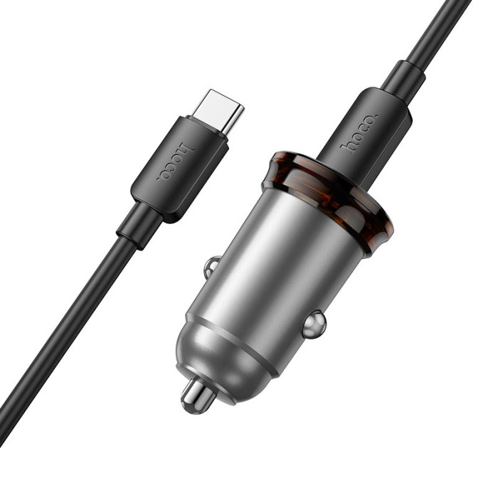 Автомобильный адаптер и кабель HOCO NZ16 Type-C / 30W Grey