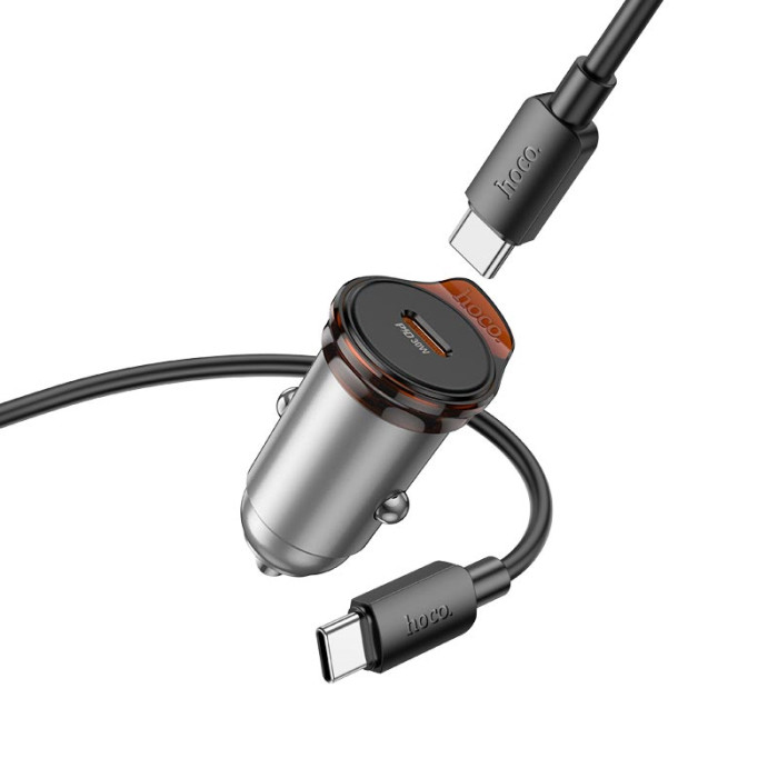 Автомобильный адаптер и кабель HOCO NZ16 Type-C / 30W Grey